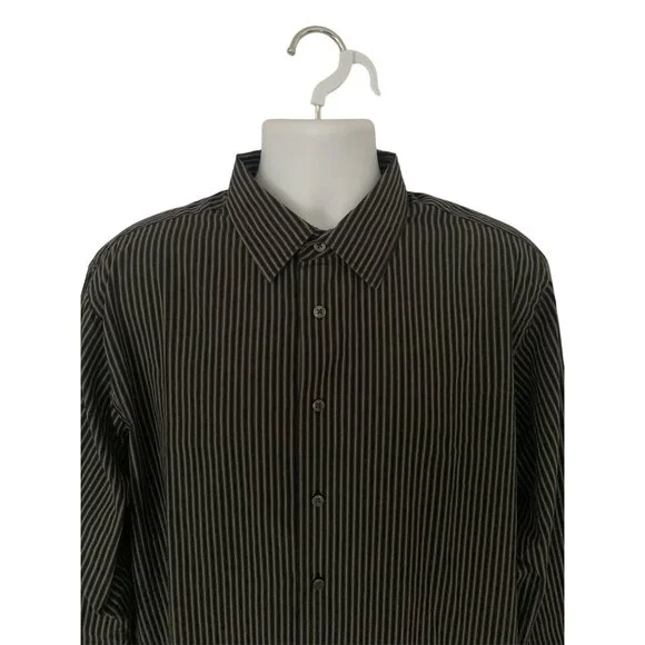 Van Heusen Mens Top Dress Shirt Long Sleeve Black Striped Large 16-16.5 - Picture 2 of 12